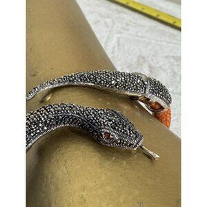 Chameleonic Marcasite Silver 925 Stingray Orange Leather Coiled Snake Bangle
